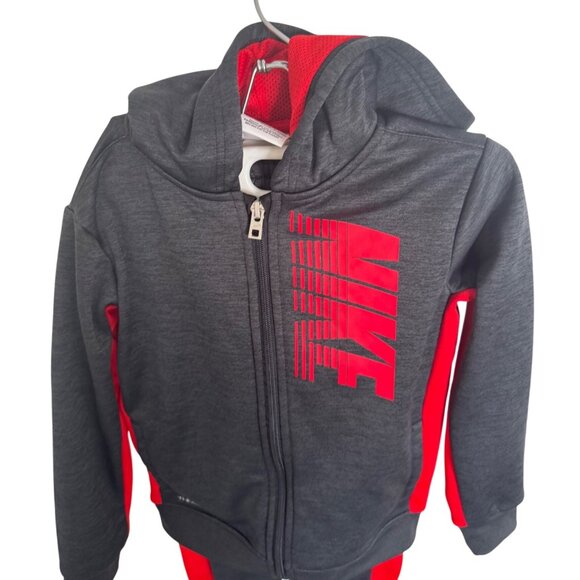 Nike Boys 2 Piece Size 4T Therma Fit Black Heather Sweatsuit NWT Gray Red Hoodie - Picture 7 of 12